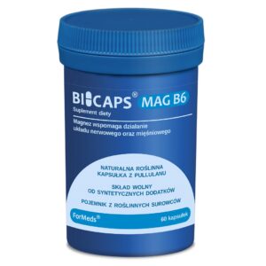 opakowanie kapsułek z suplementem diety w postaci magnezu wspomagającego działanie układu nerwowego i mięśniowego firmy ForMeds, BI CAPS MAG B6