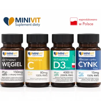 Ze taw MINIVIT® (witamina C i D3, węgiel aktywny, cynk)